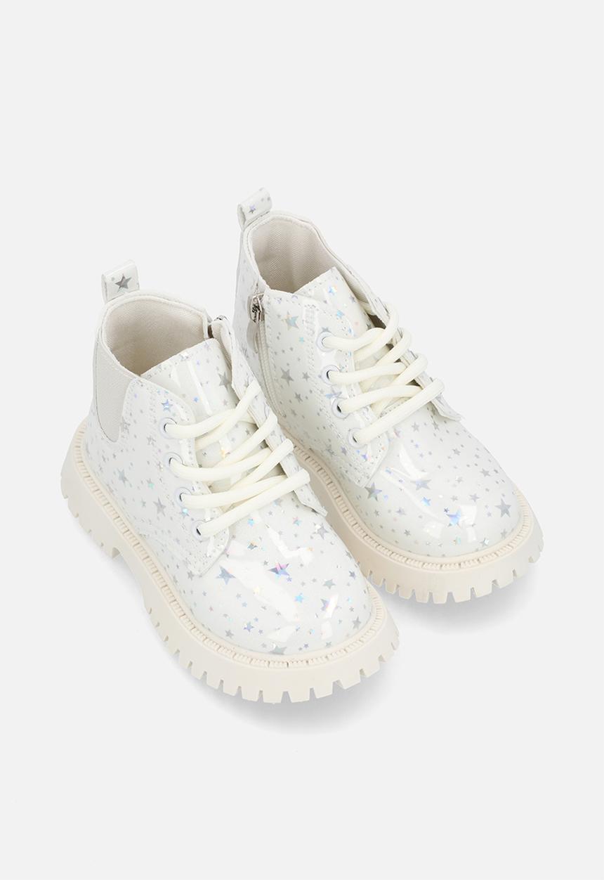 Pop Candy - Star printed boots - white silver/cream