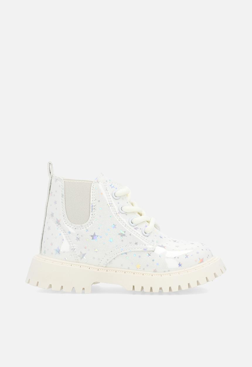 Pop Candy - Star printed boots - white silver/cream