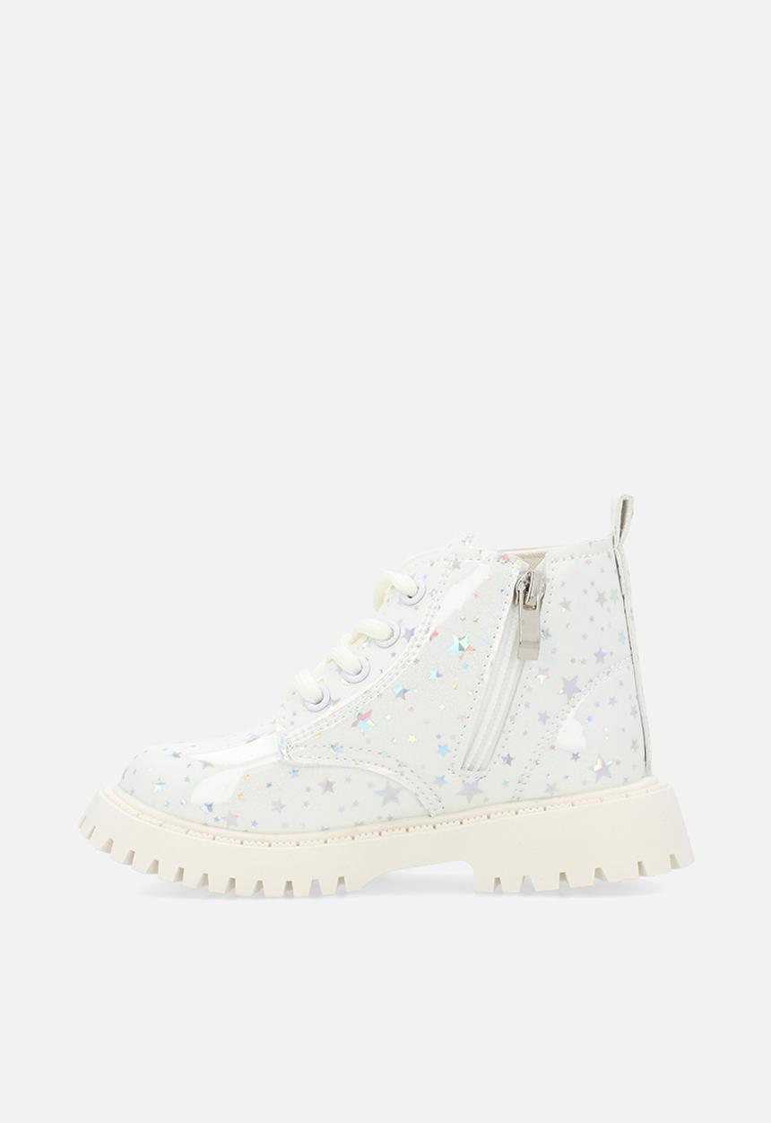 Pop Candy - Star printed boots - white silver/cream