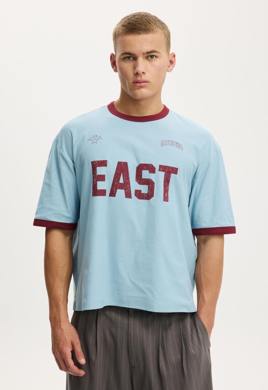 Cotton On - Cropped Fit Graphic T-shirt - Blue Mist/East