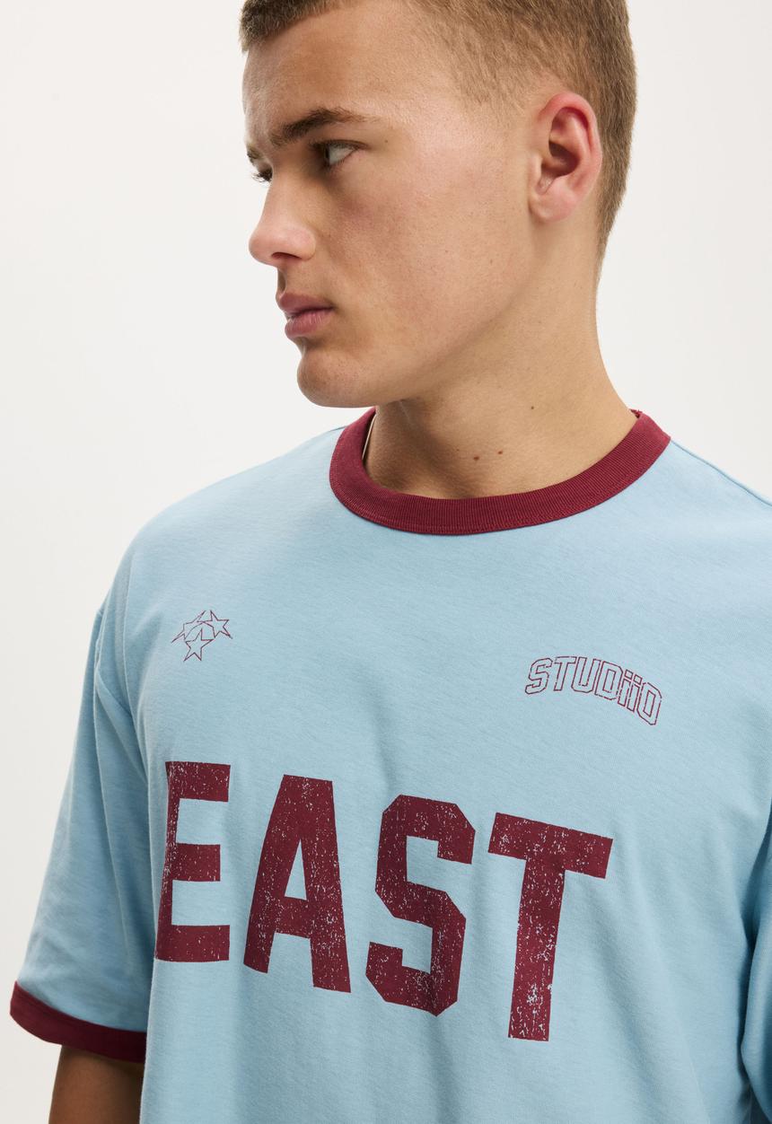 Cotton On - Cropped Fit Graphic T-shirt - Blue Mist/East