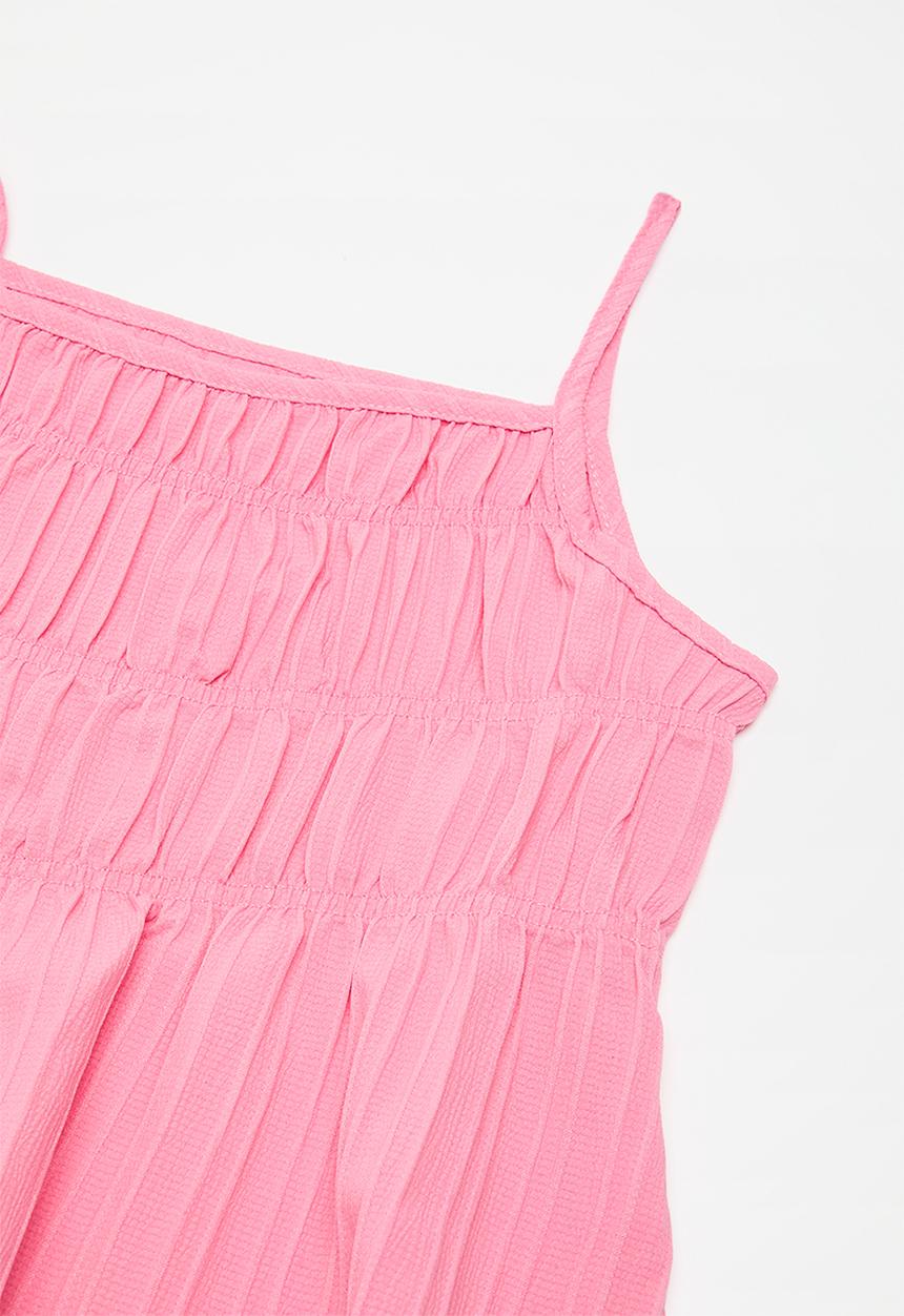 Pop Candy - Shirred peplum top & wide leg pants set - flamingo pink