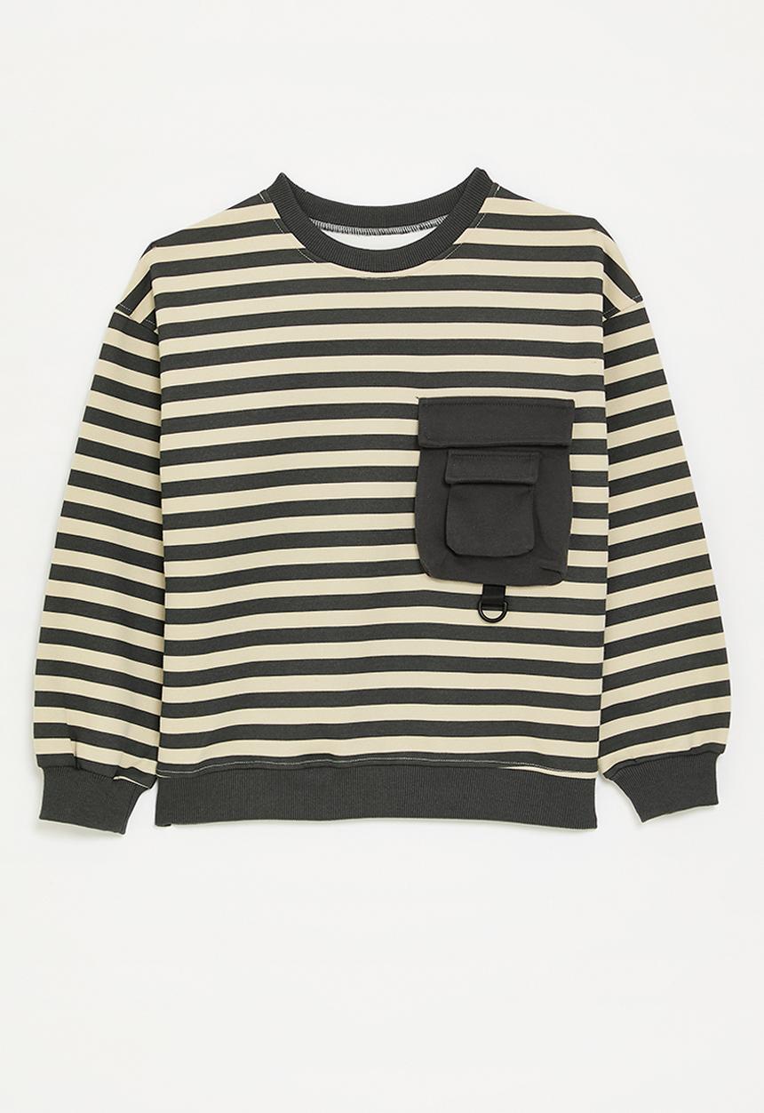 Pop Candy - Sweatshirt with cargo pocket - mud brown/beige stripes