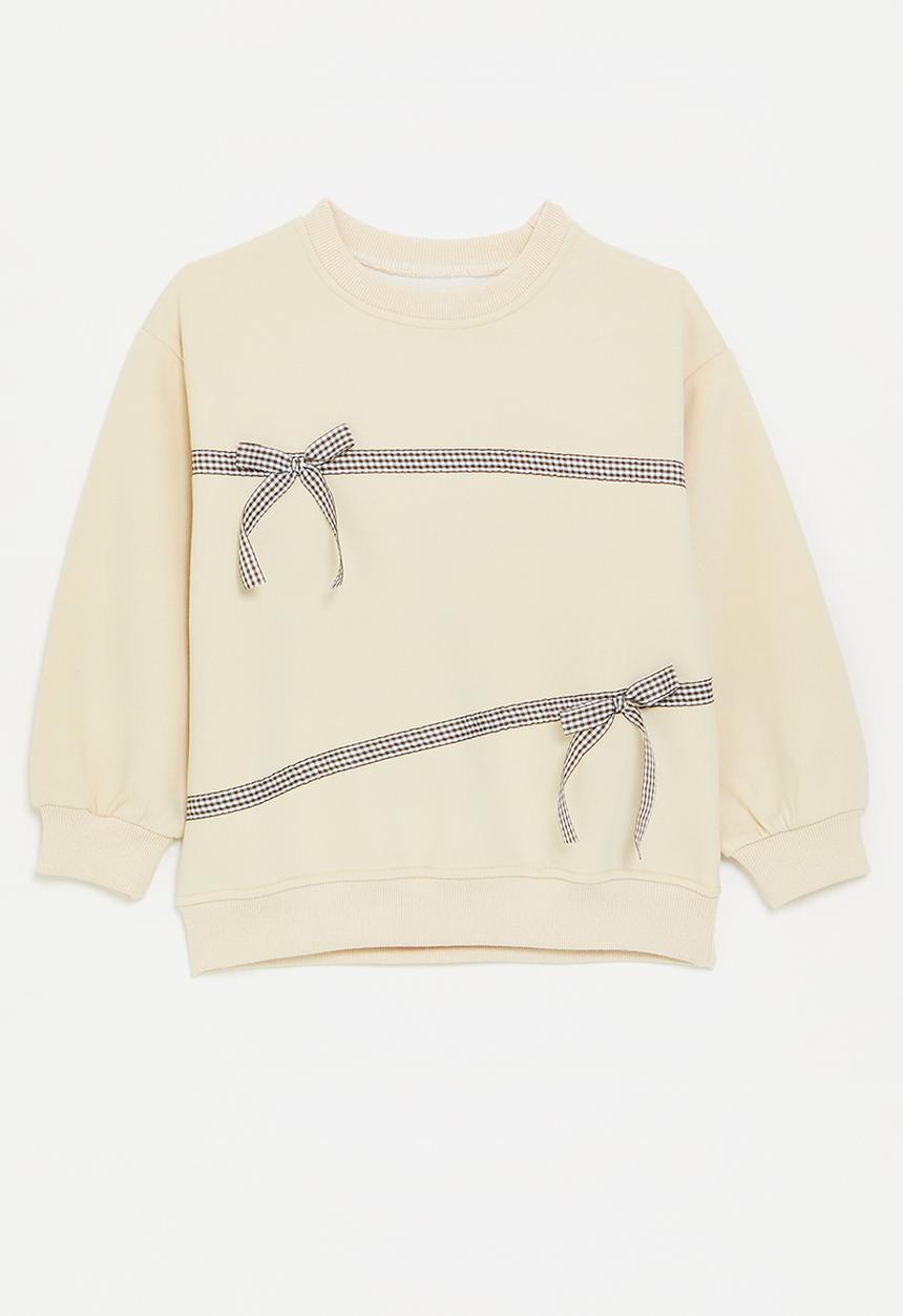Pop Candy - Bow décor sweatshirt - neutral/brown gingham