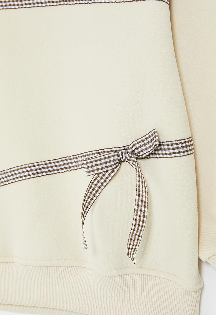 Pop Candy - Bow décor sweatshirt - neutral/brown gingham