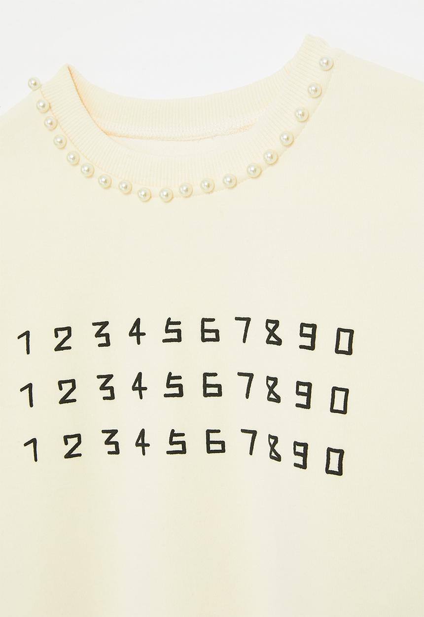 Pop Candy - Pearl beaded neckline sweatshirt - cream