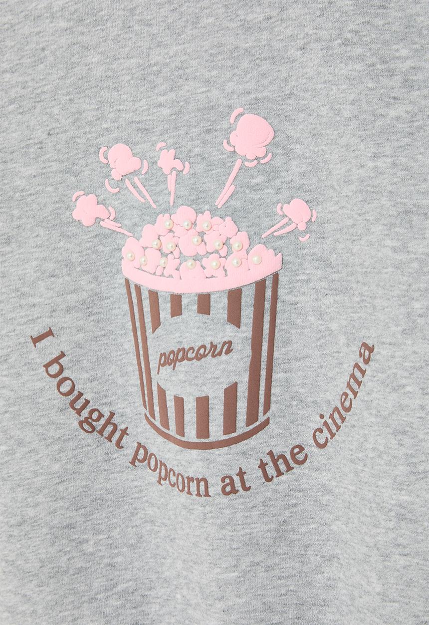 Pop Candy - Popcorn placement and slogan sweatshirt - grey