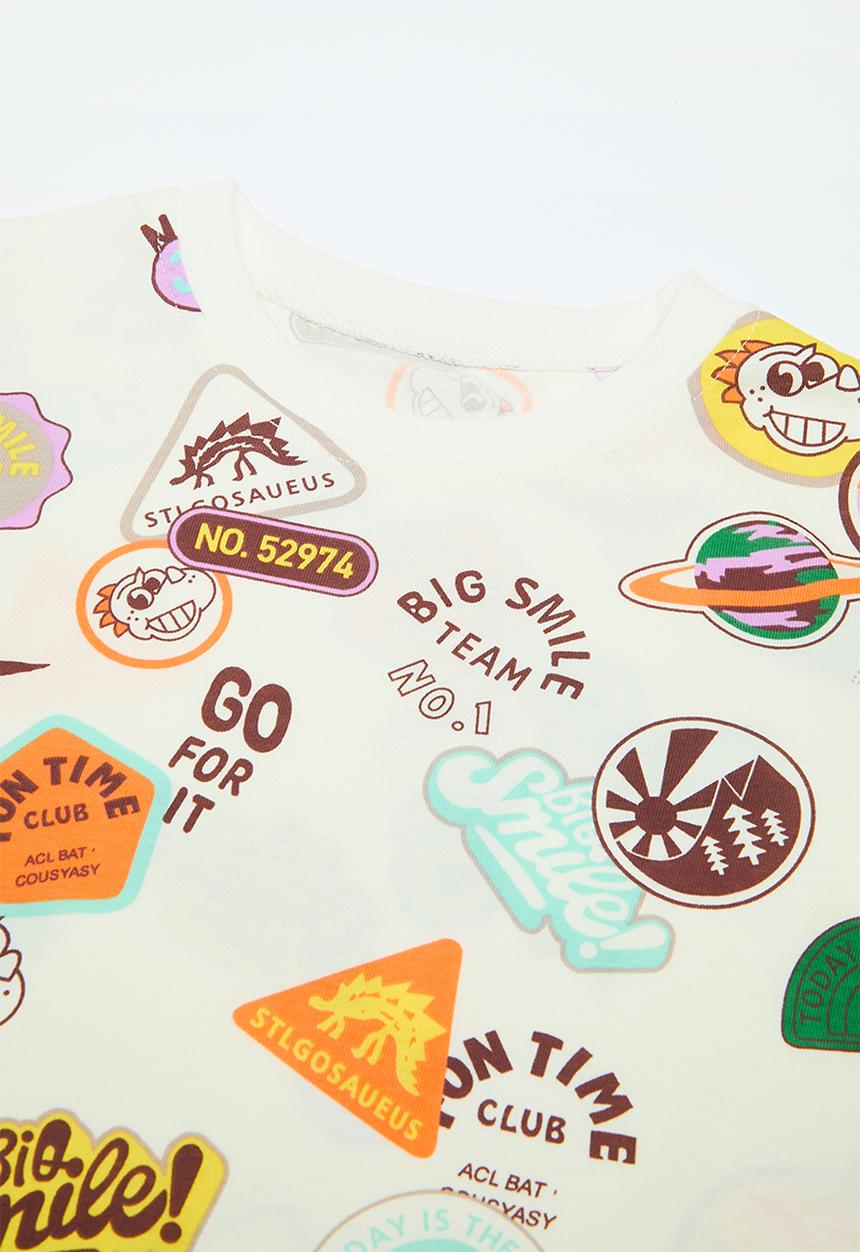 Pop Candy - Sticker all-over-print tee with plain shorts - multi/black