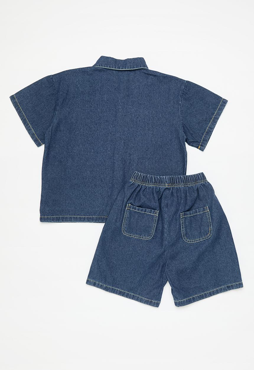 Pop Candy - Denim shirt & shorts set - navy blue