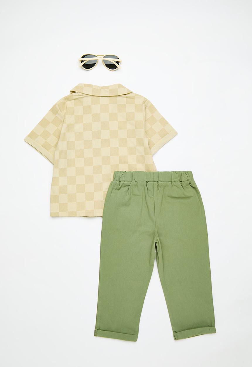 Pop Candy - Shirt and pants set - beige checkerboard/green