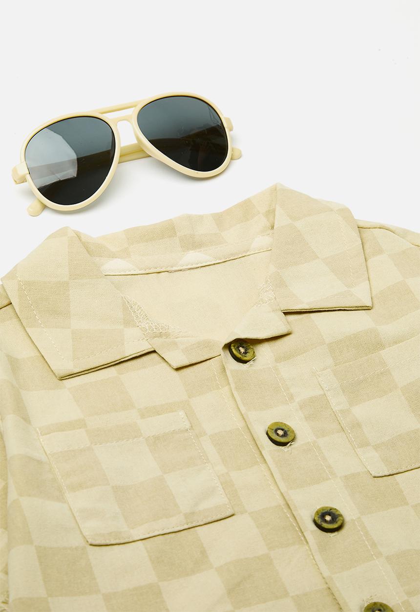 Pop Candy - Shirt and pants set - beige checkerboard/green