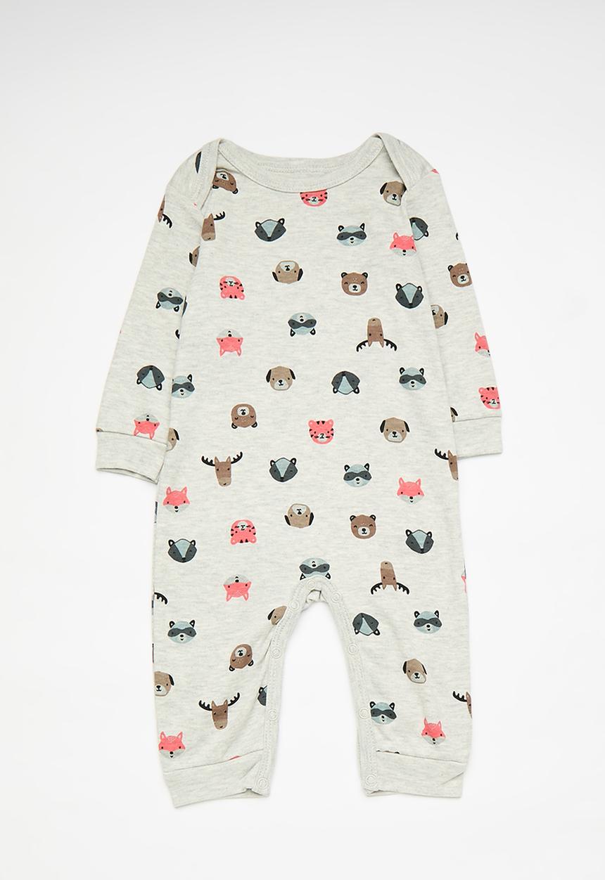 Pop Candy - Animal face aop romper with leggings - grey/brown
