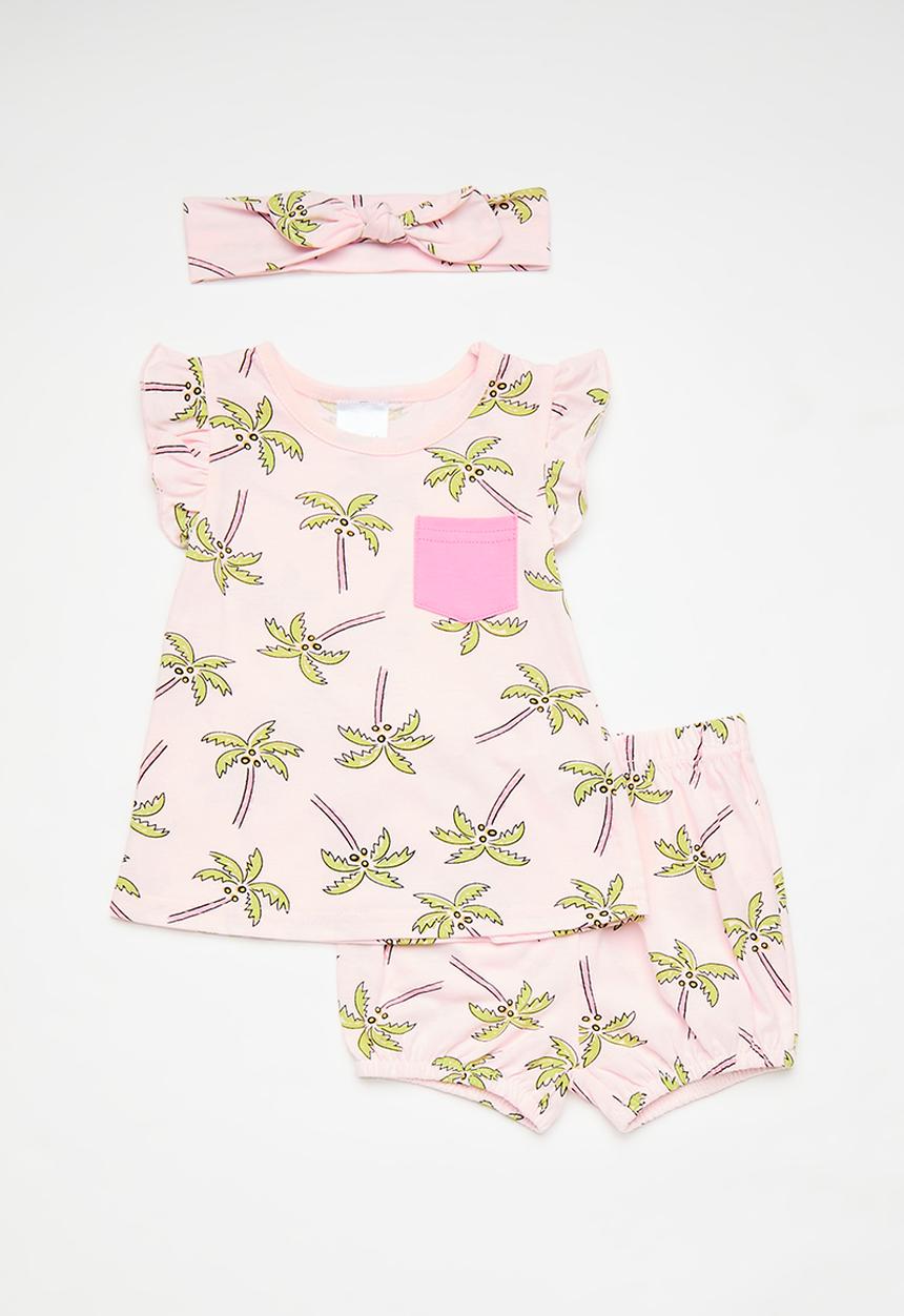 Pop Candy - Frilled tee & headband set - light pink/palm trees