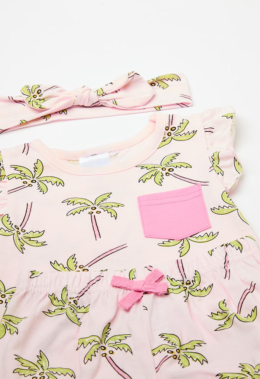 Pop Candy - Frilled tee & headband set - light pink/palm trees