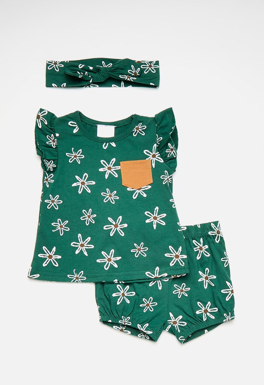 Pop Candy - Tee & shorts set with headband - dark green multi