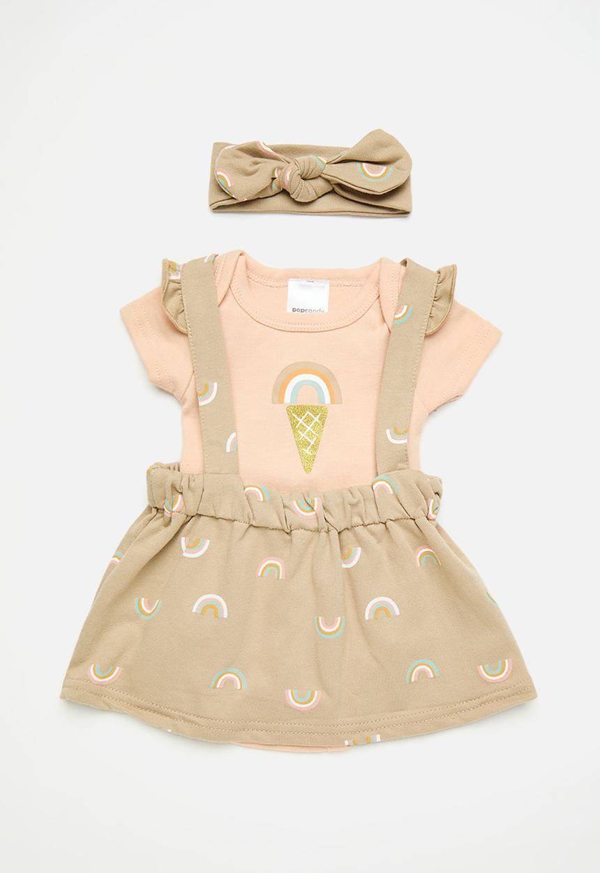 Pop Candy - Tee & dungaree dress with headband - multi