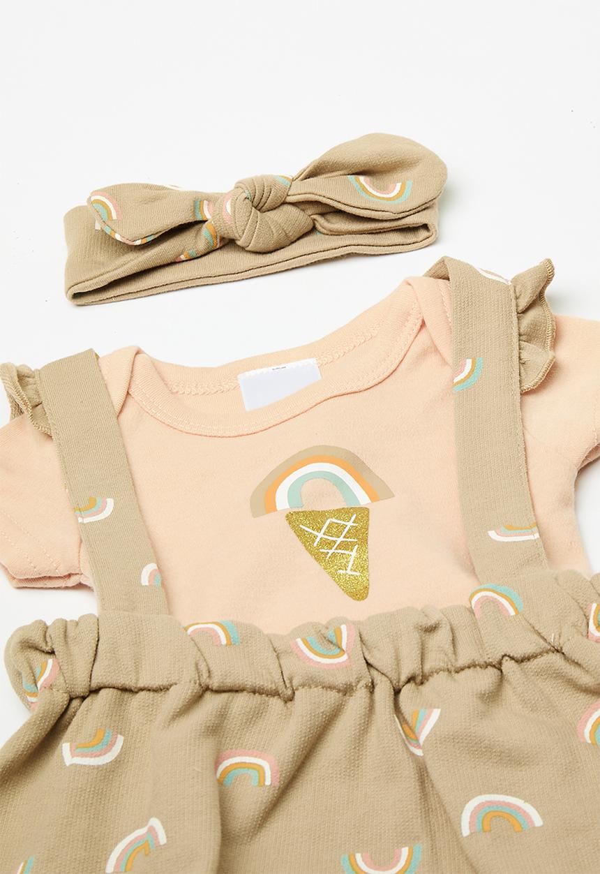 Pop Candy - Tee & dungaree dress with headband - multi