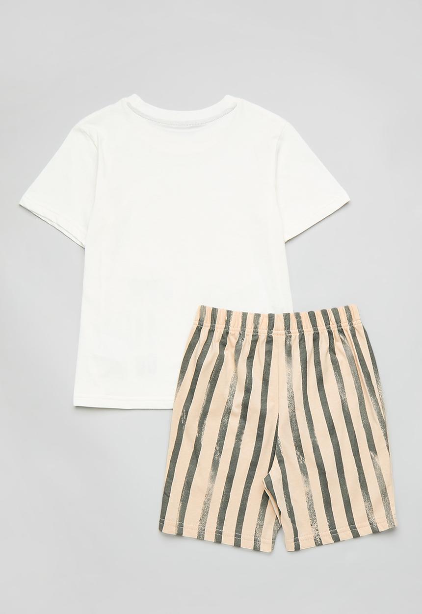 Pop Candy - Tee & shorts set - white/grey stripes
