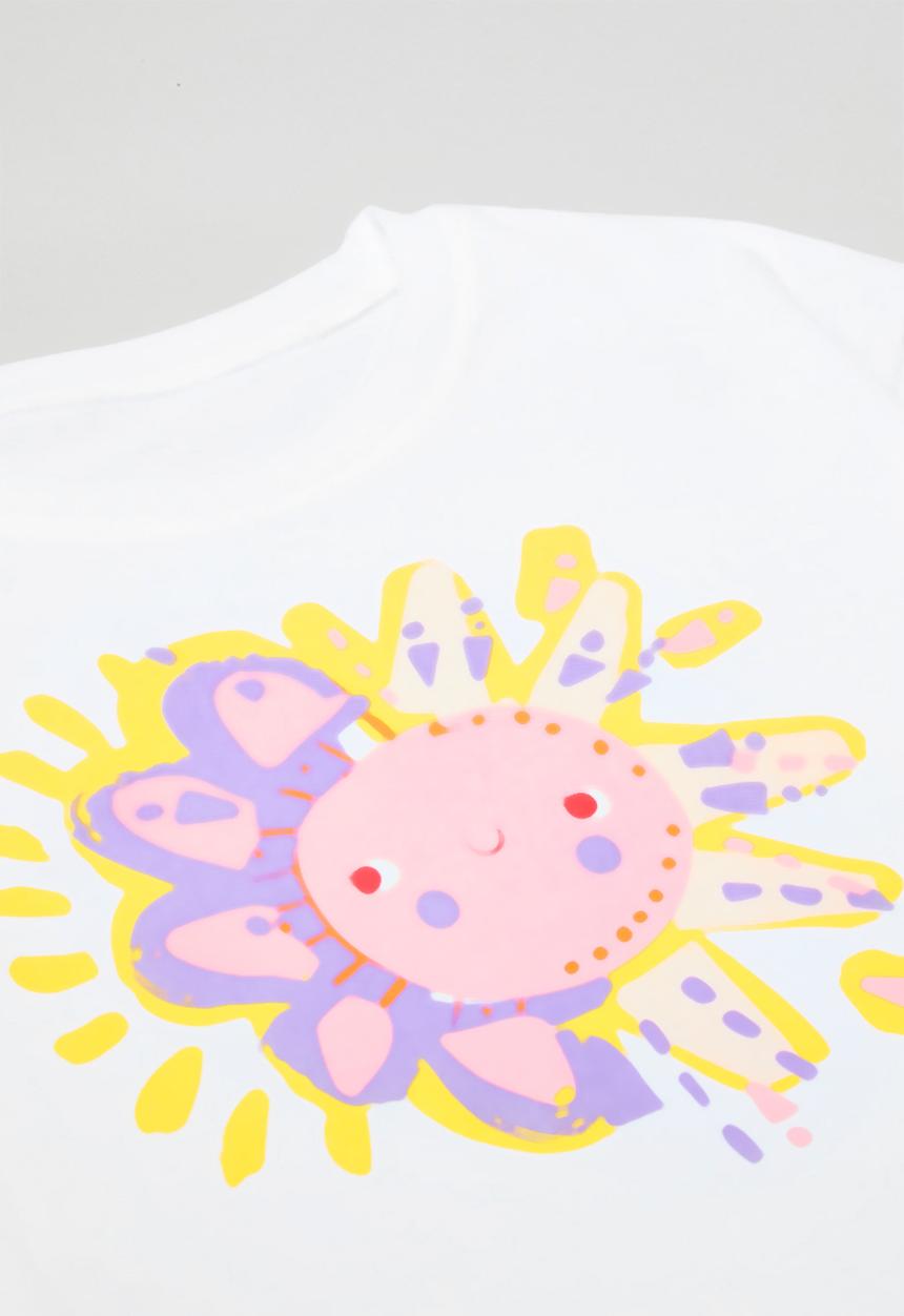 Pop Candy - Smiling sun graphic tee with cycling shorts - white/pink/multi