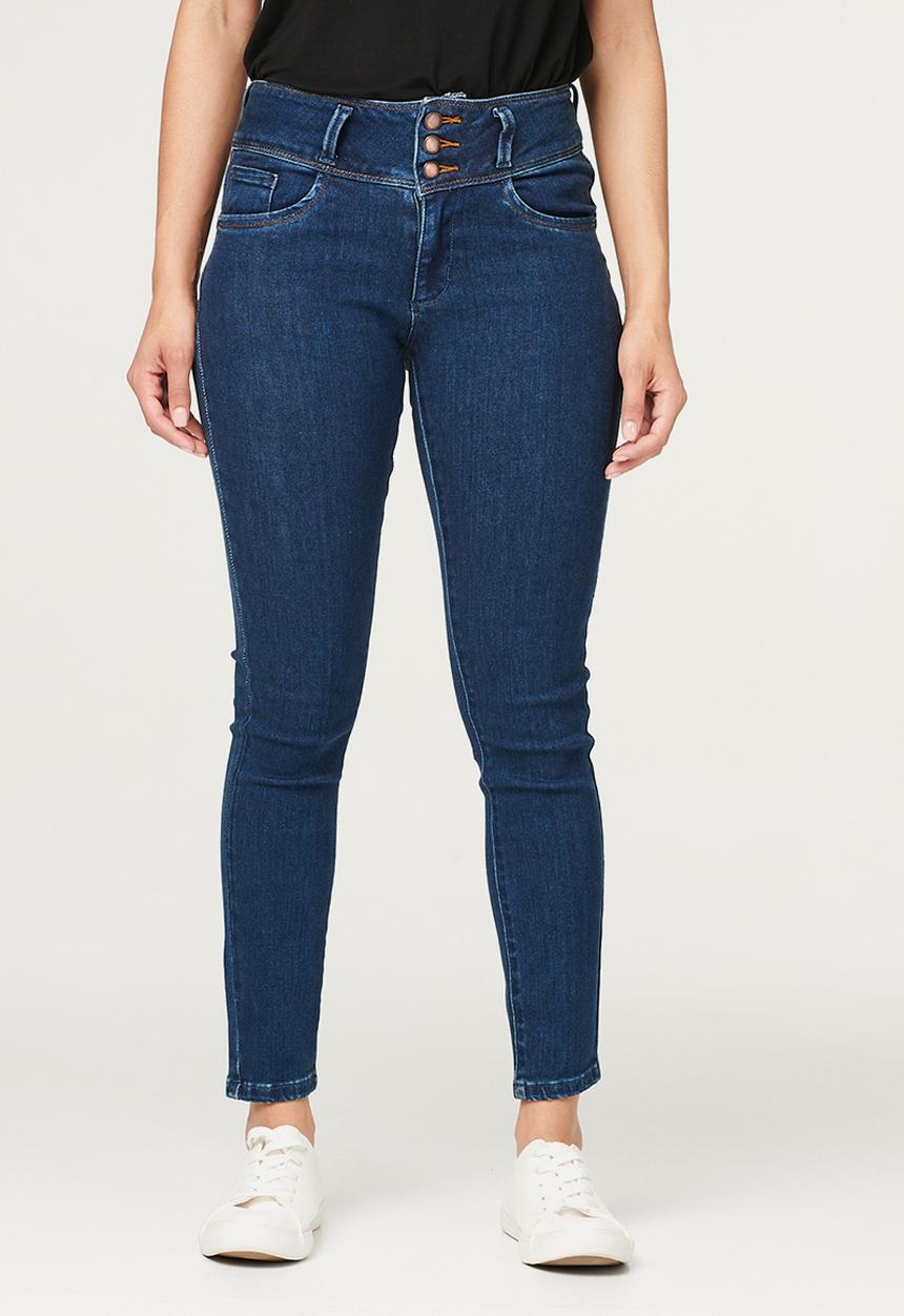 Stella Morgan - 3 Button Waistband Skinny Ankle Denim Jean - Dark Denim