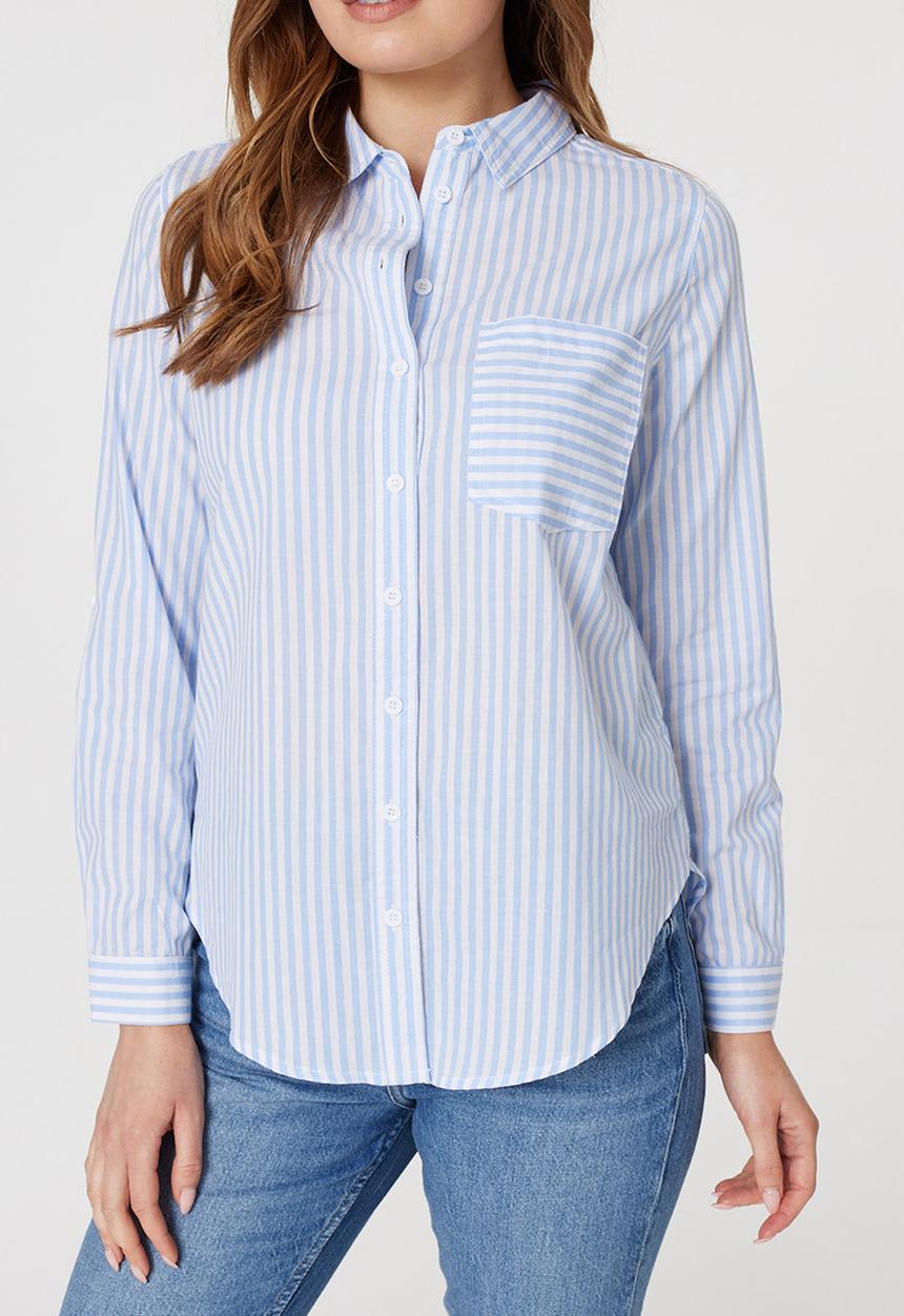 Stella Morgan - L/S Collared Button Through Stripe Shirt With Pocket - Indigo