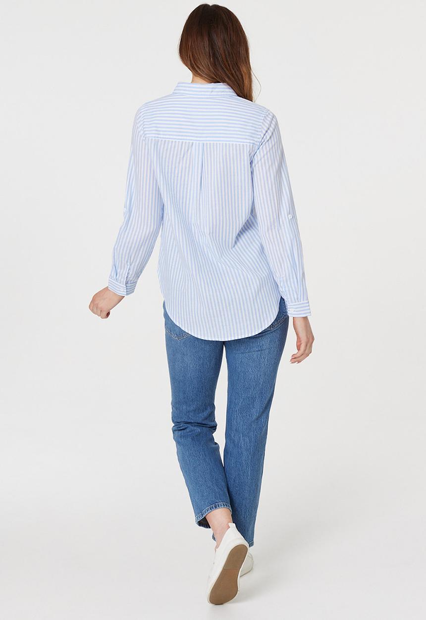 Stella Morgan - L/S Collared Button Through Stripe Shirt With Pocket - Indigo