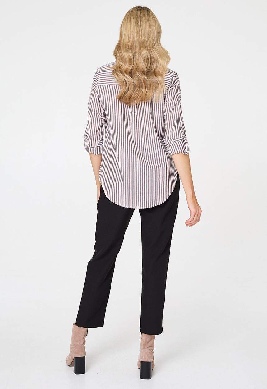 Stella Morgan - L/S Collared Button Through Stripe Shirt With Pocket - Chocolate