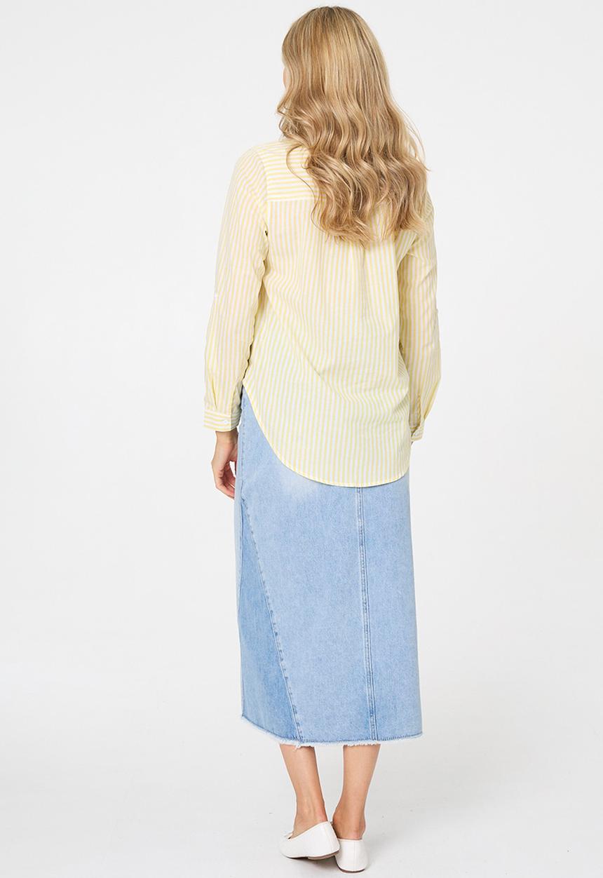 Stella Morgan - L/S Collared Button Through Stripe Shirt With Pocket - Lemon Sorbet