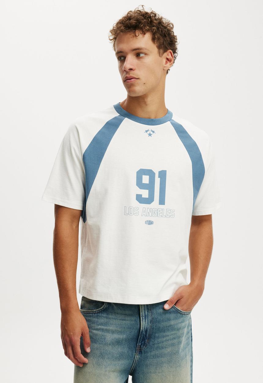 Cotton On - Cropped Fit Graphic T-shirt - Vintage White/Copen Blue La 91