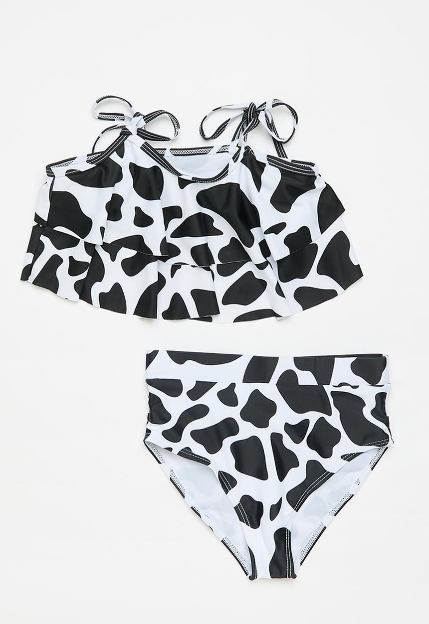 Pop Candy - Cow print 2 piece bikini set - black/white