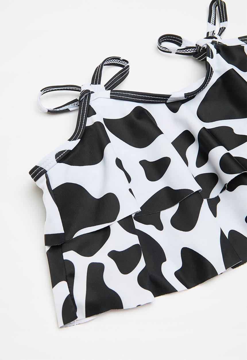 Pop Candy - Cow print 2 piece bikini set - black/white