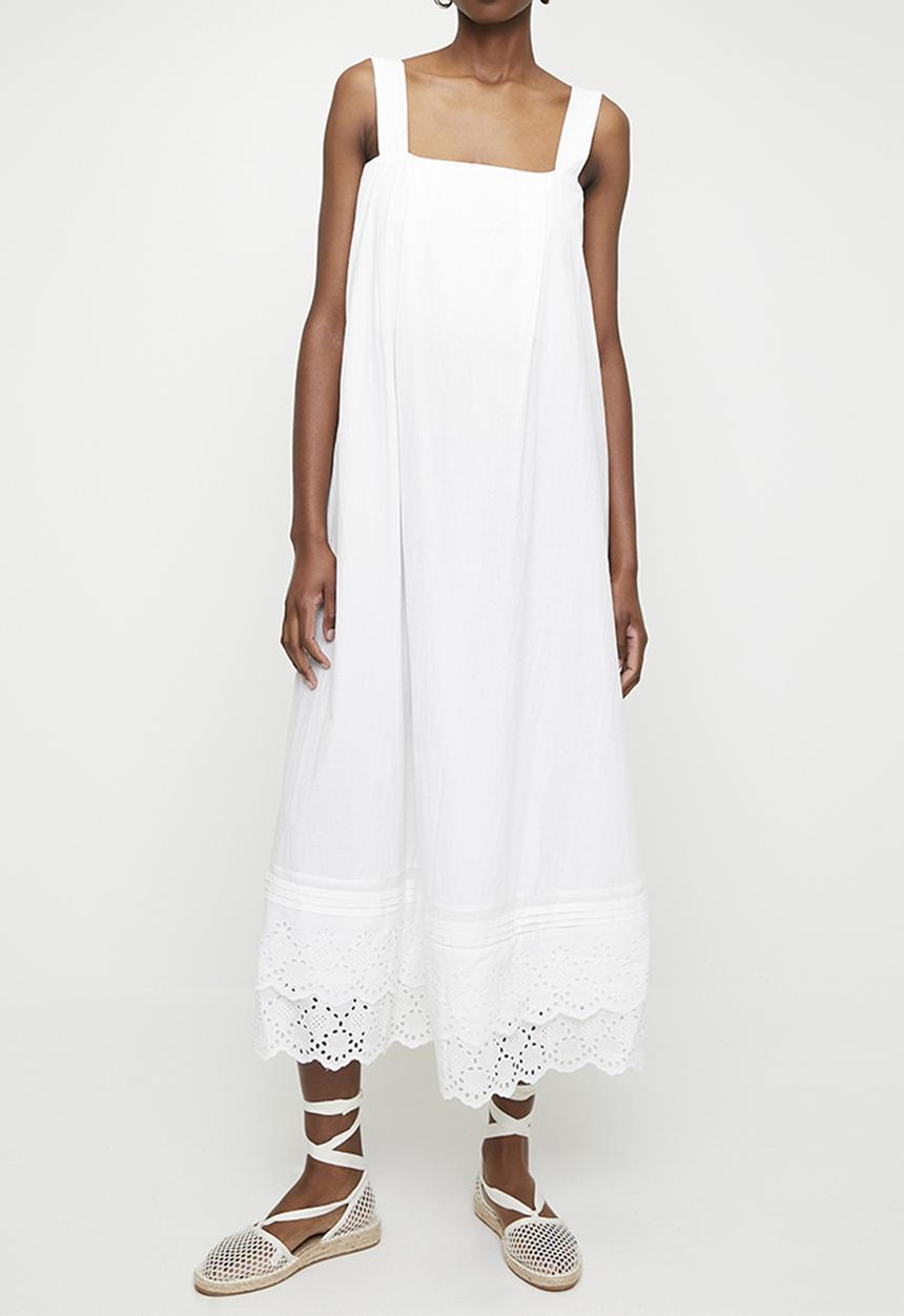Anglaise trim detail trapeze midi dress - ivory