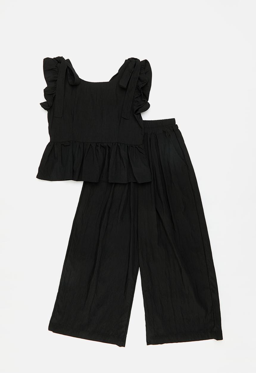 Pop Candy - Peplum top jumpsuit with gathered sleeves - black