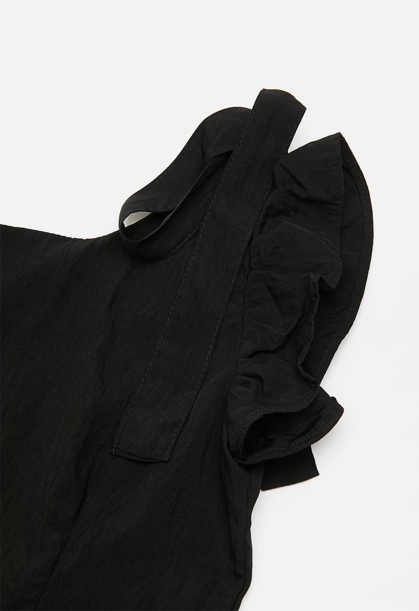 Pop Candy - Peplum top jumpsuit with gathered sleeves - black