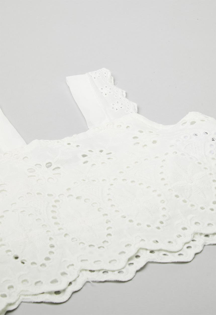 Pop Candy - Sleeveless anglaise top & gathered pants set - white/green