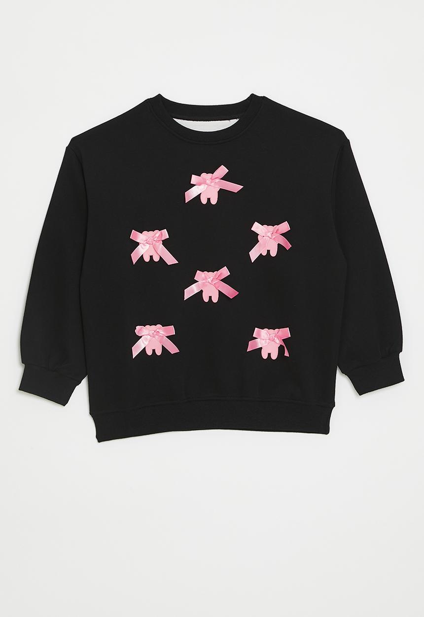 Pop Candy - Bow décor sweat top - black/pink