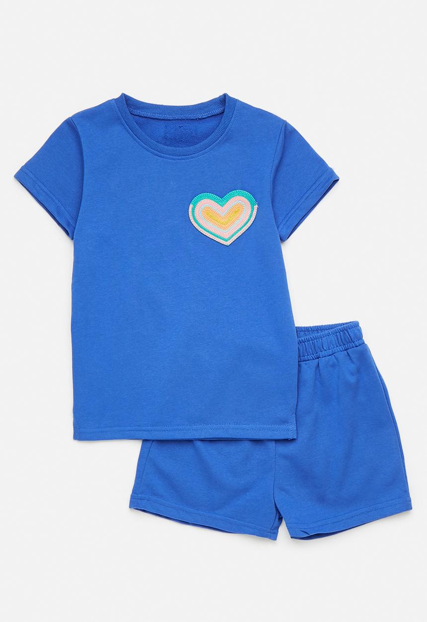 Pop Candy - Embroidered heart tee & shorts - royal blue
