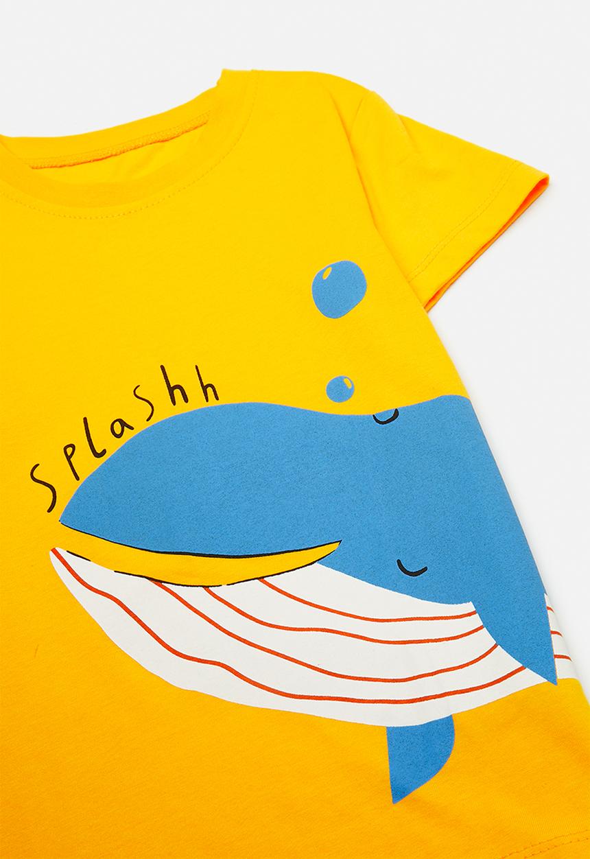 Pop Candy - Whale graphic tee with plain shorts - yellow/navy/splashh