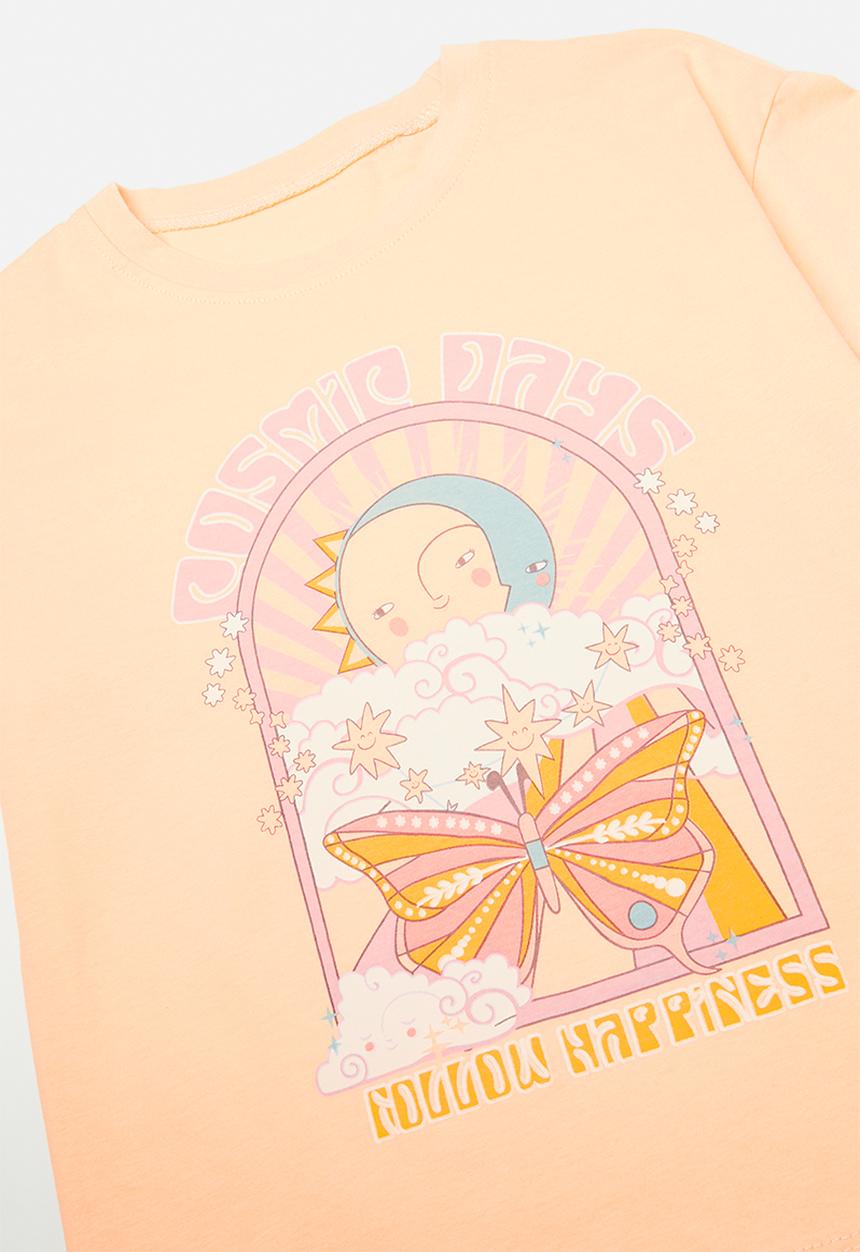 Pop Candy - Tee & denim shorts set - orange & blue