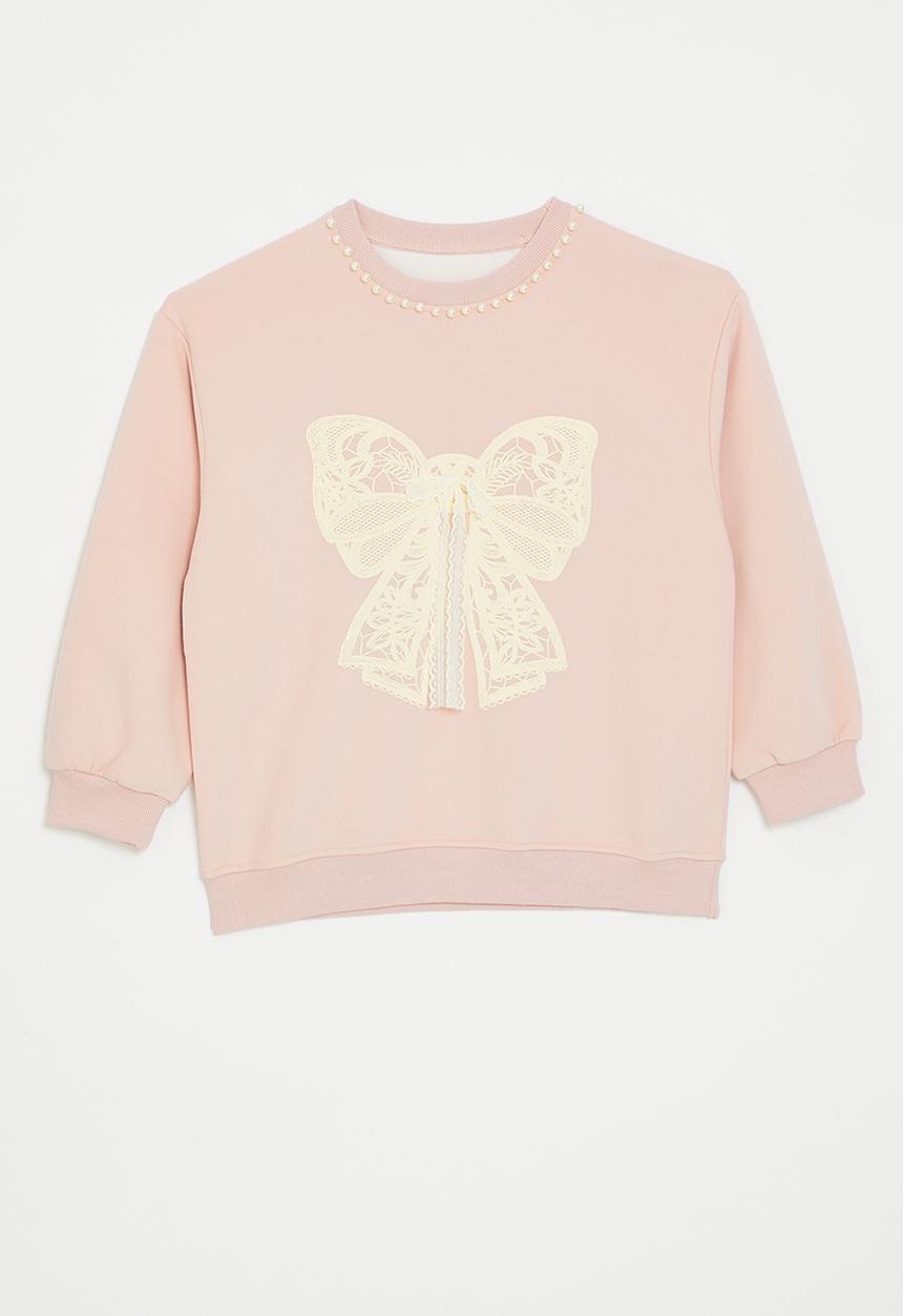 Pop Candy - Bow applique sweat top - pinkish cream