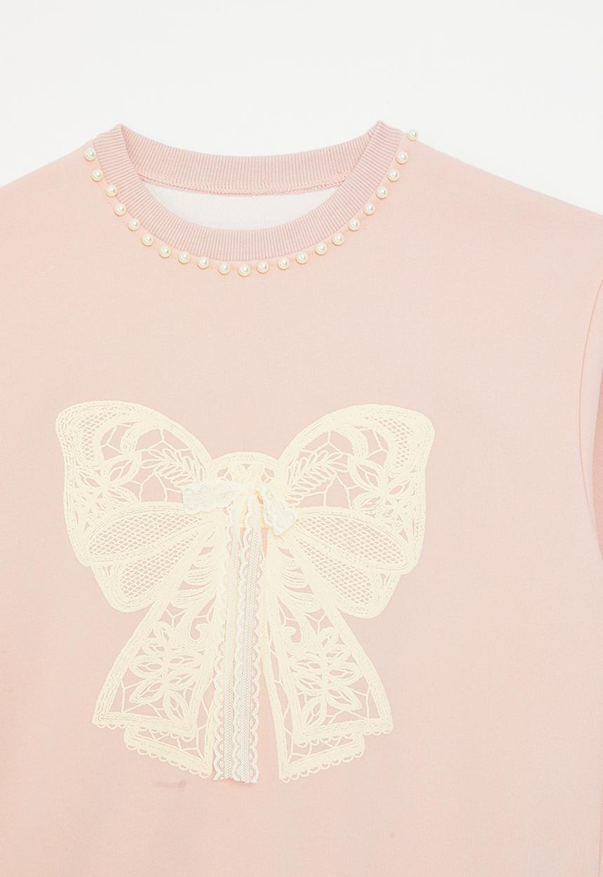 Pop Candy - Bow applique sweat top - pinkish cream
