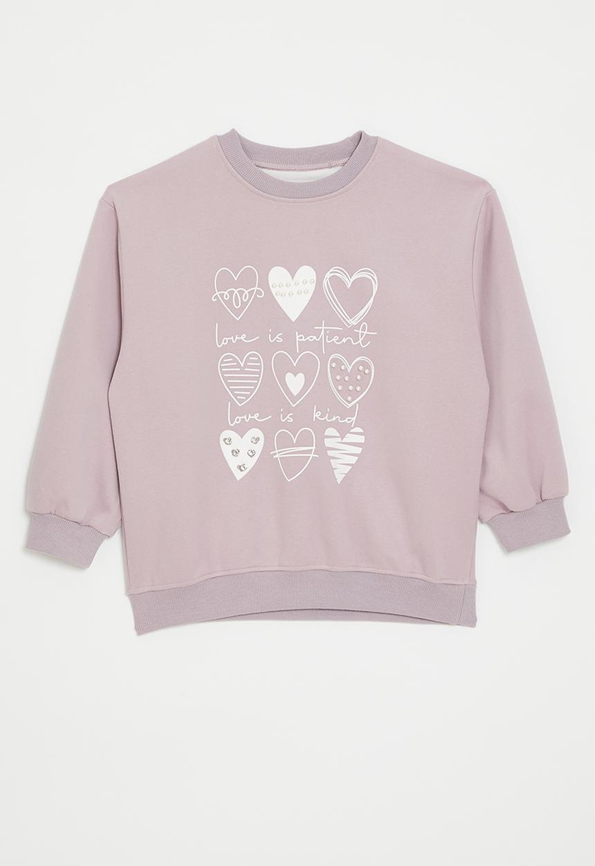 Pop Candy - Heart print & pearl detail sweatshirt - dusty mauve