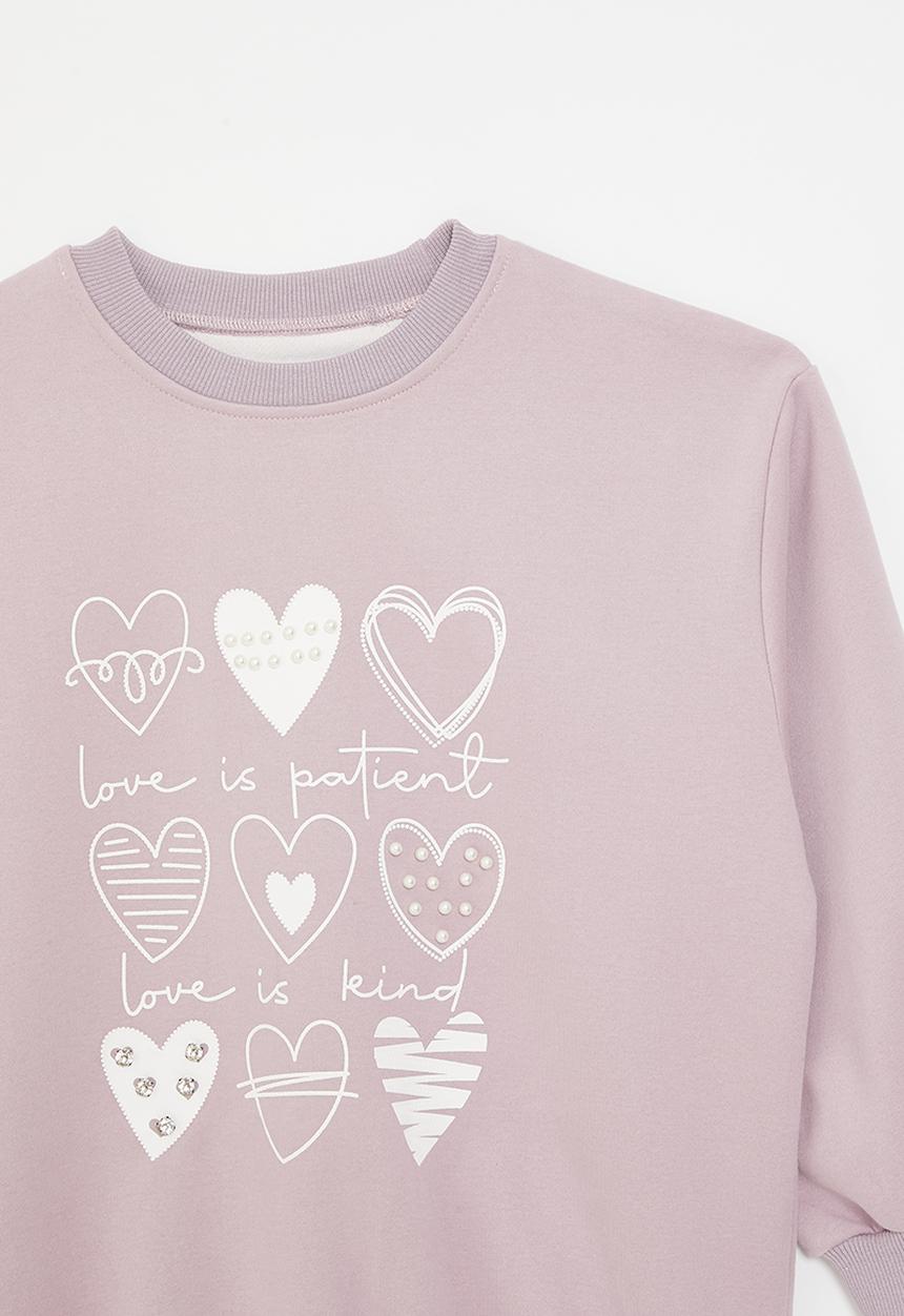 Pop Candy - Heart print & pearl detail sweatshirt - dusty mauve