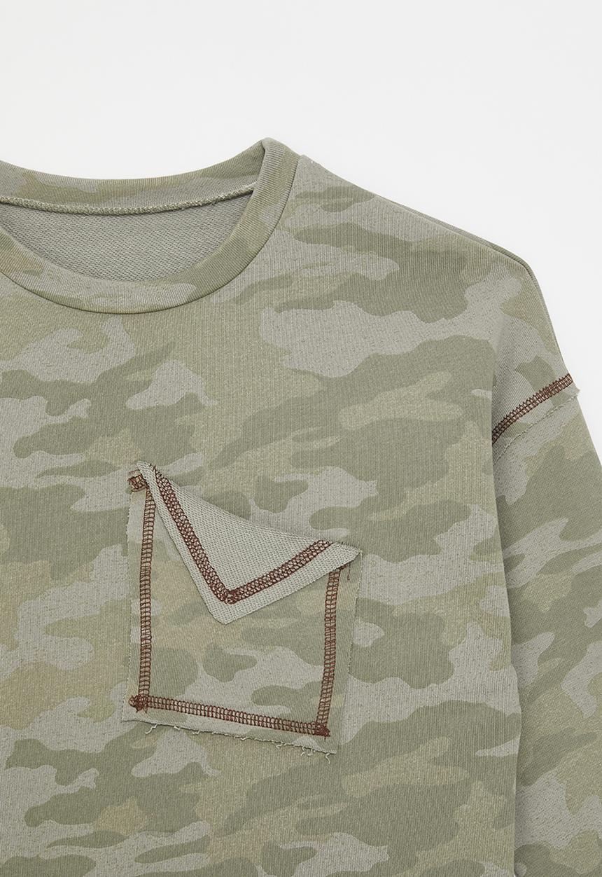 Pop Candy - Long sleeve tee with stylised pocket - green camo