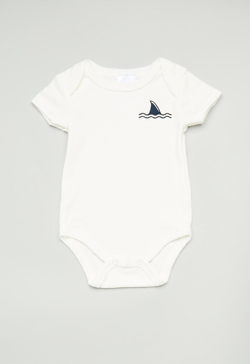 Pop Candy - Shark fin embroidered romper - white