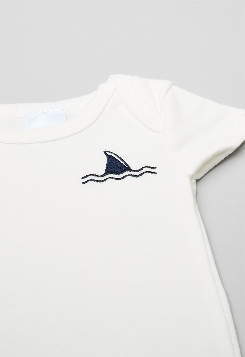 Pop Candy - Shark fin embroidered romper - white