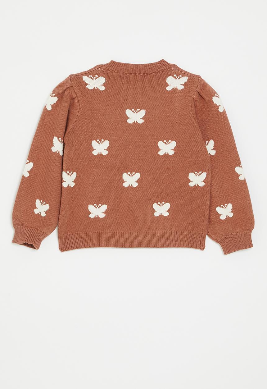 Pop Candy - Butterfly printed knit sweater - pale terracotta