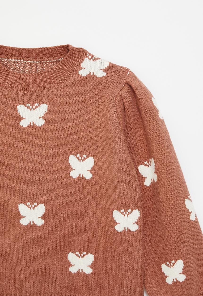 Pop Candy - Butterfly printed knit sweater - pale terracotta