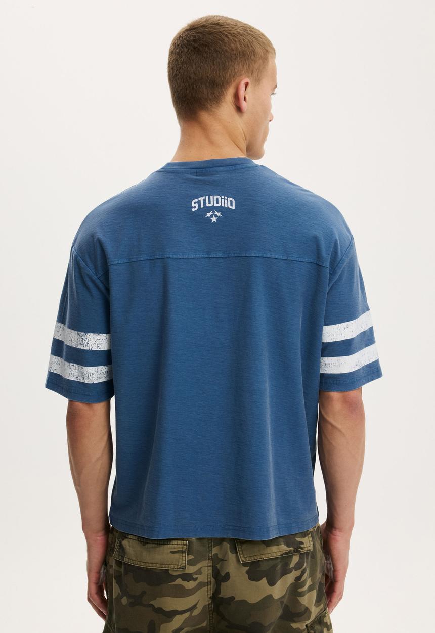 Cotton On - Cropped Fit Graphic T-shirt - Washed Cobalt/91 Stripe Panel