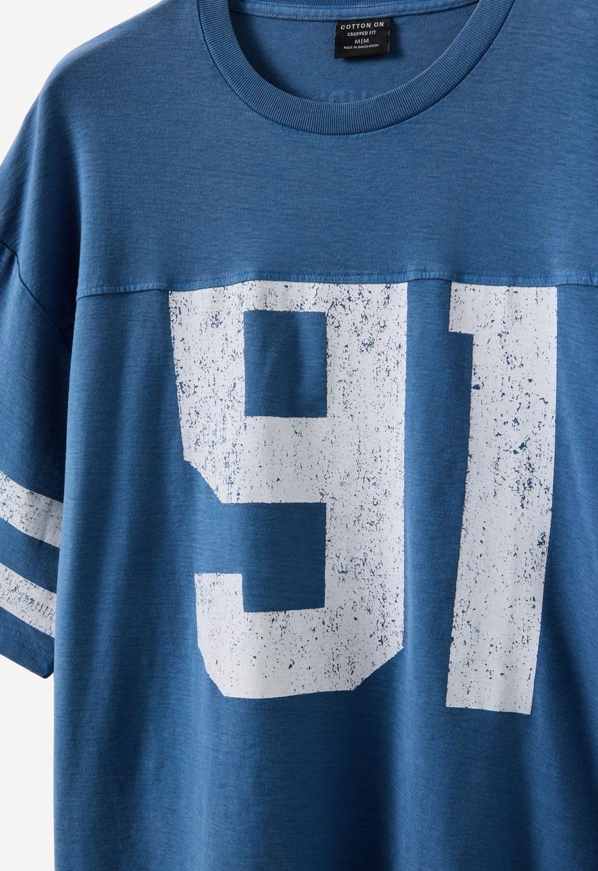 Cotton On - Cropped Fit Graphic T-shirt - Washed Cobalt/91 Stripe Panel